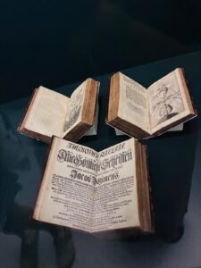 Antique Theosophy texts by Jacob Böhme on display at the Hilma af Klint exhibition.