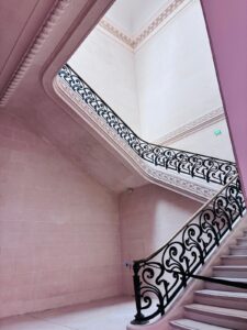 Inside the Grand Palais: the pink stairwell. Paris